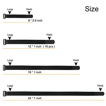 YiwerDer [16 Pack] 1 x 12" Hook and Loop Reusable Fastening Nylon Cable Straps, Durable Functional Ties Organizer Fastener to Keep Your Places Tidy - style: 12" x 1Inch