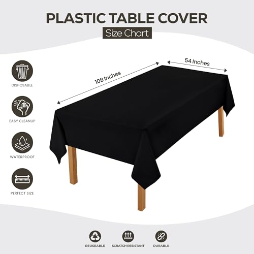 Utopia Kitchen Plastic Table Cloth Disposable [Black, 6 Pack] | Rectangle Tablecloth Waterproof Stain Resistant Party Table Cover - color: Black, size: 54X108 Inch - 6PC