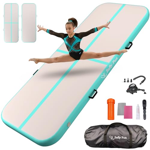 Inflatable Gymnastics Mat 6.6ft/10ft Air Tumble Track Training Mat 4/8 inches Thick Tumbling mat with Electric Pump for Home Use/Tumble/Gym/Training/Cheerleading/Water/Yoga - color: Light Pink, size: 6.56ft*3.9ft*4in