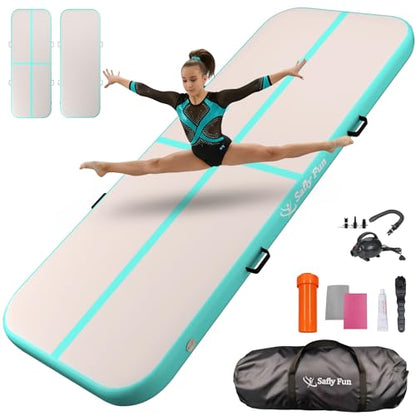 Inflatable Gymnastics Mat 6.6ft/10ft Air Tumble Track Training Mat 4/8 inches Thick Tumbling mat with Electric Pump for Home Use/Tumble/Gym/Training/Cheerleading/Water/Yoga - color: Light Pink, size: 6.56ft*3.9ft*4in