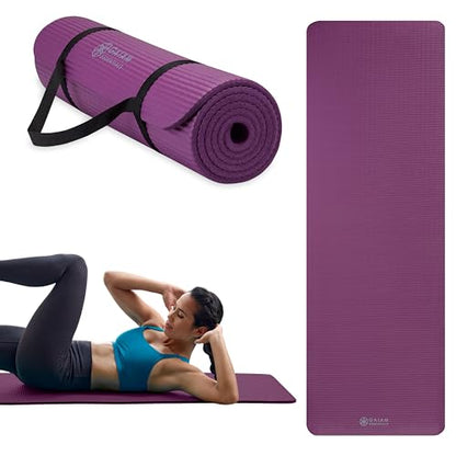 Gaiam Thick Yoga Mat, Exercise & Fitness Mat with Easy-Cinch Carrying Strap - color: Purple, size: 2/5" (10MM)