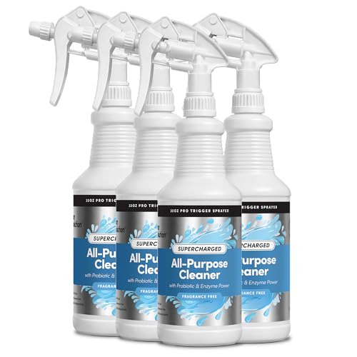 Clean Revolution SuperCharged All Purpose Cleaner Refill with Smart Probiotic + Enzyme Complex, Multi-Surface Kitchen Bathroom & Floor Cleaner, Fragrance Free, 32 Fl Oz (Pack of 4) - size: 32 Fl Oz (Pack of 4)