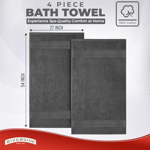 RIVERSIDE 4 Pack Luxury Large Bath Towels, 27x54 Inches, 600 GSM, Gray | 100% Cotton, Larger & Lightweight Towels for Shower & Bathroom, Highly Absorbent & Quick-Dry, Perfect for Daily Use - color: Gray, size: Bath Towels - 4 Pack