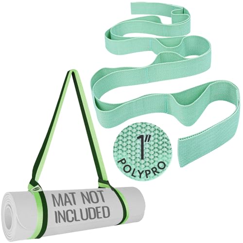 TECEUM Bundle of 2 Items – Yoga Mat Strap Green Avocado 64 IN & Stretching Strap for Yoga Light Green Polypropylene 1” – Mat Holder Sling For All Mats – Leg Strap for Exercising, Physical Therapy