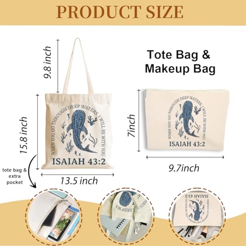Whale Shark Makeup Bag Canvas Tote Bag Gifts for Women Friend Birthday Beach Shopping Appreciation Christmas - color: Isaiah 385