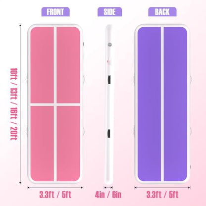 Inflatable Gymnastics Mat Air Tumble Track Tumbling Mats with Pump - color: White Pink Purple, size: 10ft*3.3ft*4inch(3m*1m*10cm)