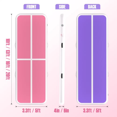 Inflatable Gymnastics Mat Air Tumble Track Tumbling Mats with Pump - color: White Pink Purple, size: 13ft*3.3ft*4inch(4m*1m*10cm)