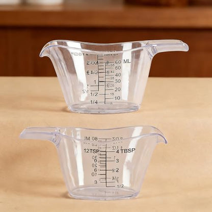 4 Pack Small Measuring Cups, 2oz/60ml Mini Measuring Cup with tsp/Tbsp/oz/ml Markings, Clear Easy-Read Scale for Kitchen, Resin