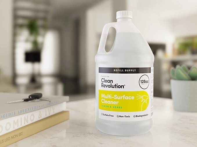 Clean Revolution Multi-Surface Cleaner Refill Supply | Non-Toxic, Eco-Friendly & Plant-Based | Ready To Use | Lemon & Herbs | 128 Fl Oz, 4 Pack, 512 Total Fl Oz - size: 128 Fl Oz (Pack of 4)