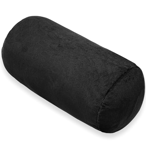 1 MIDDLE ONE Round Cylinder Bolster Pillow with Removable Velvet Cover, Tube Roll Cervical Pillow for Head, Neck, Back and Legs Support, 13" x 6", Black - color: Black, size: 13 inch
