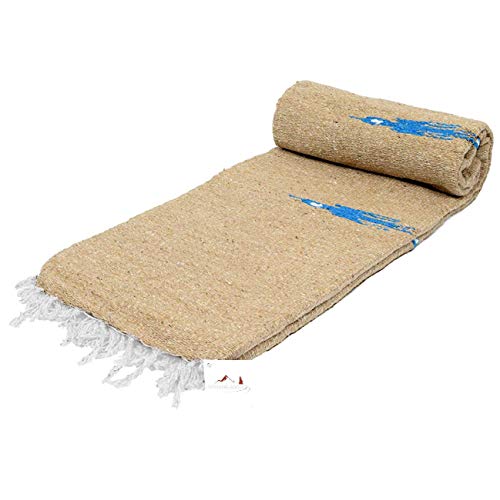 Open Road Goods Mexican Thunderbird Yoga Blanket, Handwoven Throw for Yoga, Meditation, and Home Décor – Versatile Blanket for Beach, Picnic, Camping, or Outdoor Use - color: Tan/Beige