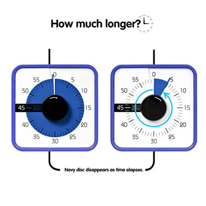 TWENTY5 SEVEN Countdown Timer 7.5 inch; 60 Minute 1 Hour Visual Timer – Classroom Teaching Tool Office Meeting, Mechanical Countdown Clock for Kids Exam Time Management Magnetic, Navy Blue - color: Navy Blue