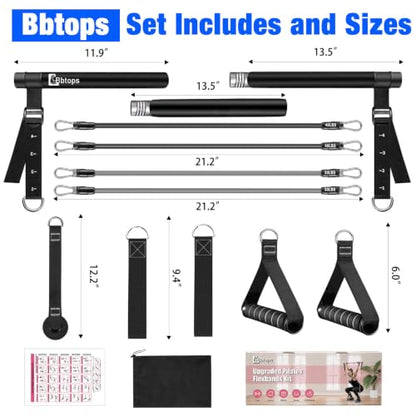 Bbtops Pilates Bar Kit with Resistance Bands,Pilates Bar with Stackable Bands Workout Equipment for Legs,Hip,Waist and Arm,Exercise Fitness Equipment for Women & Men Home Gym Yoga Pilates - color: Matte Black
