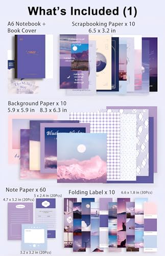 JOYCHOIC 348 Pcs Scrapbook Kit, Moonlight Junk Journal Supplies, Purple Journaling and Scrapbooking Materials, Large Aesthetic Collection for Women, Stationery DIY Arts Craft, Adults Daily - color: Moonlight