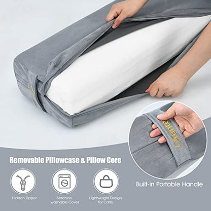 Giantex Yoga Bolster Pillow, with Carry Handle, Removable Machine Washable Soft Suede Pillowcase, Meditation Rectangular Yoga Pillow Perfect for Restorative Yoga - color: Grey