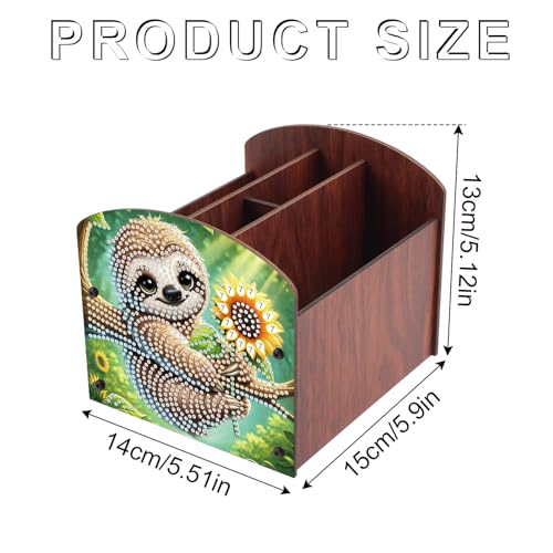 Diamond Painting Wooden Desk Organizer, Sloth with Sunflower Design DIY Diamond Art Storage Box for Tabletop Decoration, Crystal Rhinestones Art Desktop Ornament Kit for Adults - color: Sloth with Sunflower