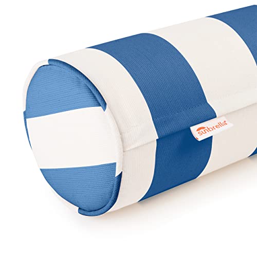 Austin Horn Classics Sunbrella Cabana Stripe White/Blue Zippered Neck Roll Bolster (Set of 2) - color: Maxim Heather Thin Stripe - Blue, size: 18" x 6" (Pack of 2)