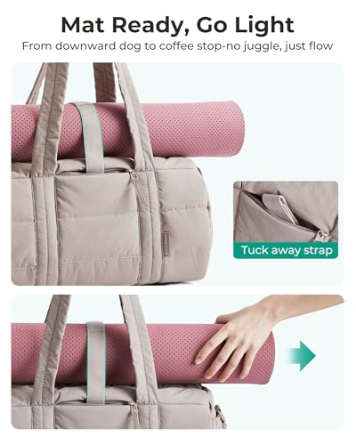 BAGSMART Reiki Gym Bag for Women Puffy Yoga Mat Travel Weekender Duffle Bag - color: Camel, size: Large