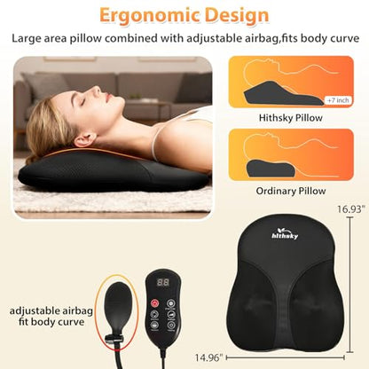 Shiatsu Back and Neck Massager for Pain Relief Deep Tissue, 3D Kneading Lower Back Massager Pillow with Vibration Airbag for Back Neck Shoulder and Legs, Gifts for Mom,Dad,Women - color: Black-03