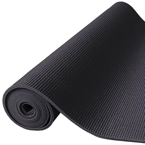 Fitvids All Purpose 1/4-Inch High Density Anti-Tear Exercise Yoga Mat with Carrying Strap, Multiple Colors - color: Black