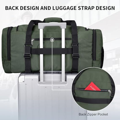 WITZMAN Duffle Bag for Men Large 55L Travel Duffel with Shoe Compartment | Water-resistant Nylon, Dry-wet Pocket, Fits 16" Laptop, Convertible for Gym, Weekender, Sports, Overnight, B717 Army Green - color: Army Green