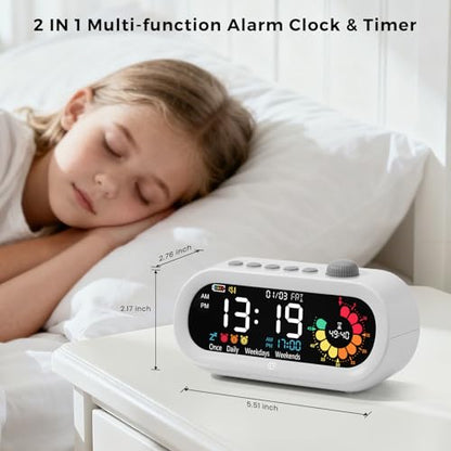 Mooking 3 in 1 Digital Alarm Clock for Bedroom with Visual Timer for Kids - color: White