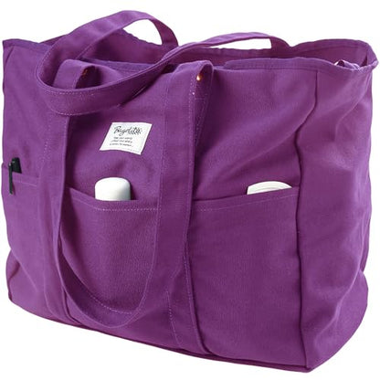 Bagelite Extra Large Canvas Tote for Women Men, Utility Work Bag with Zipper - color: Purple