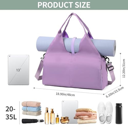 Handbag for Women Yoga Bag Large Capacity Yoga Pad Buckle with Shoe Compartment Water Bottle Sports Gym Bag Travel - color: C03-purple
