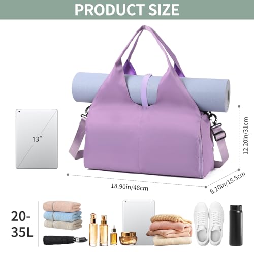 Handbag for Women Yoga Bag Large Capacity Yoga Pad Buckle with Shoe Compartment Water Bottle Sports Gym Bag Travel - color: C03-purple