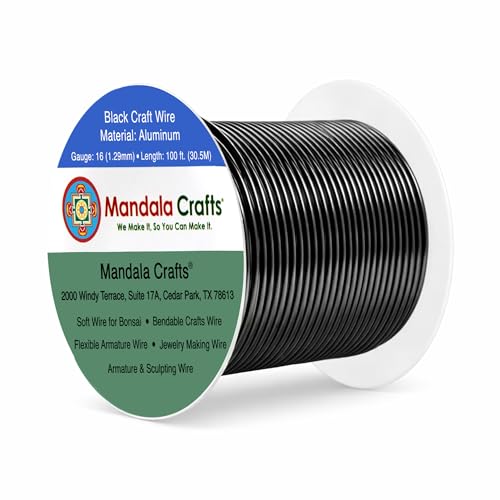 Mandala Crafts 16 Gauge Black Anodized Aluminum Craft Wire, 100 FT | Colored, Flexible, Bendable, for Bonsai, Armature, Sculpting, Wire Wrapping, Jewelry Making, Weather & Tarnish Resistant - color: Black, size: 16 Gauge