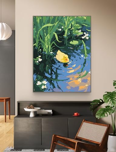 ZRIZQ Paint by Numbers Kit for Adults Beginner Animal,Duck,16x20 | Full set with wooden brushes,rolled canvas,rich paints.Calming activity.Beginner friendly.Just open and paint. - color: 16"X20"Rolled Canvas(Frameless)-Duck