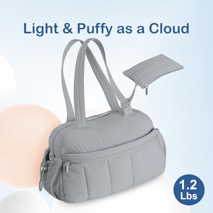 TOPDesign Travel Duffel Bag for Women, Puffer Gym Bag Sports Tote with Wet Pocket, Carry On Weekender with Luggage Sleeve (Light Grey) - color: Light Grey