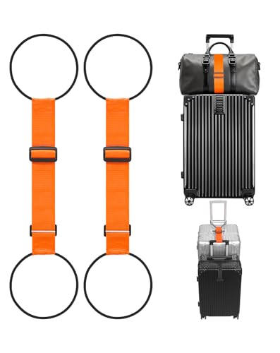 Adjustable Add A Bag Luggage Connector Straps for Suitcases, 2 Pack | Attach backpack to suitcase, thicker elastic loops, Hands-Free airport travel accessories, adjustable length from 11" to 30" - color: Orange