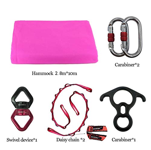 Durable Aerial Silks Starter Kit with 11-Yard Yoga Hammock & Hardware | Aerial Swing for Acrobatic Flying Yoga & All Levels, Aerial Rigging Point up to 14ft, Durable, Safe - color: Pink