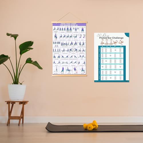 Yoga Poses Wall Posters - 31 Chair Exercise Workouts Fitness Chart for Home Gym, Yoga Illustrated and Action Stretching Work Out Guide Schedule Poster with Magnet Hanging Rod (23.6 X 15.7 In)