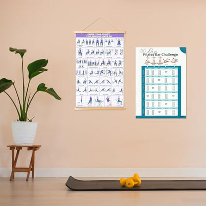 Yoga Poses Wall Posters - 31 Chair Exercise Workouts Fitness Chart for Home Gym, Yoga Illustrated and Action Stretching Work Out Guide Schedule Poster with Magnet Hanging Rod (23.6 X 15.7 In)