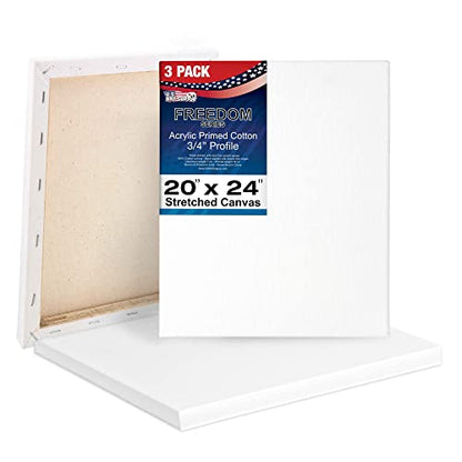 U.S. Art Supply 20 x 24 inch Stretched Canvas 12-Ounce Triple Primed, 3-Pack - Professional Artist Quality White Blank 3/4" Profile, 100% Cotton, Heavy-Weight Gesso - Acrylic Pouring, Oil Painting - size: 20" x 24"