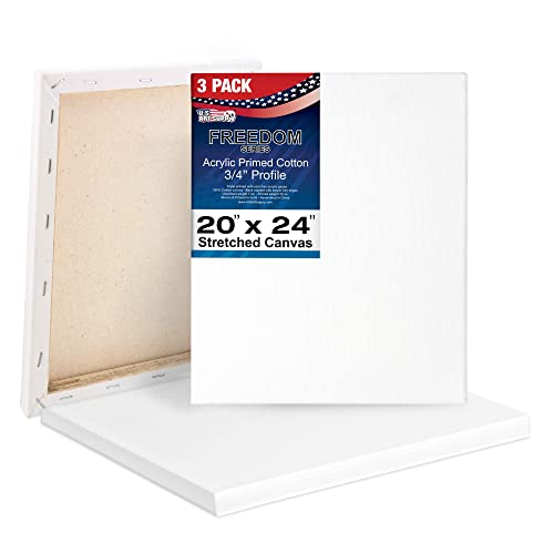 U.S. Art Supply 20 x 24 inch Stretched Canvas 12-Ounce Triple Primed, 3-Pack - Professional Artist Quality White Blank 3/4" Profile, 100% Cotton, Heavy-Weight Gesso - Acrylic Pouring, Oil Painting - size: 20" x 24"