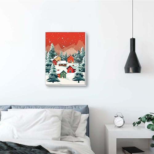 Reofrey Framed Paint by Numbers Kit for Adults & Beginner - 8x12 Inch Canvas Christmas Tree Paint by Numbers - Landscapes Educational & Creative Art Set for Beginners - Perfect for Home Decoration - color: snow scene