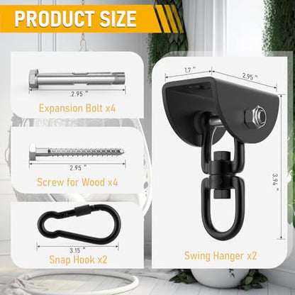 Eapele Hammock Hanging Kit, 1200 lb Capacity Heavy Duty Ceiling Hooks, 360° Swivel Swing Set Hanger for Hammock Chairs, Tree Swings, Yoga Swings, Heavy Bag Mount Supports Sandbag & Punching Bag