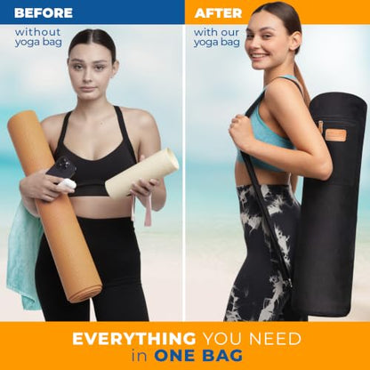 UDANA Canvas Yoga Mat Bag for Women & Men, Full-Zip Carrier with 3 Pockets & Adjustable Strap, Stylish Gym & Pilates Bag – Available in Multiple Sizes