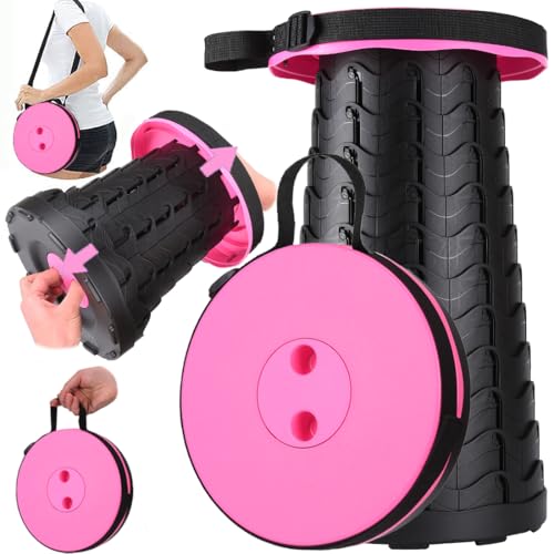 Fishboy Collapsible Stool for Adults, Portable Folding Camping Seat, 400lbs - color: Pink