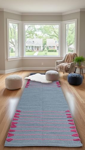 Indian Handmade 100% Organic Cotton Yoga Mat, Hand Woven Rug, Yoga Mat For Everyday Fitness at Home Comfortable Foldable Long Mat - color: Light Blue