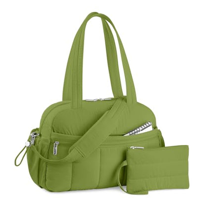 TOPDesign Travel Duffel Bag for Women, Puffer Gym Bag Sports Tote with Wet Pocket, Carry On Weekender with Luggage Sleeve (Green) - color: Green