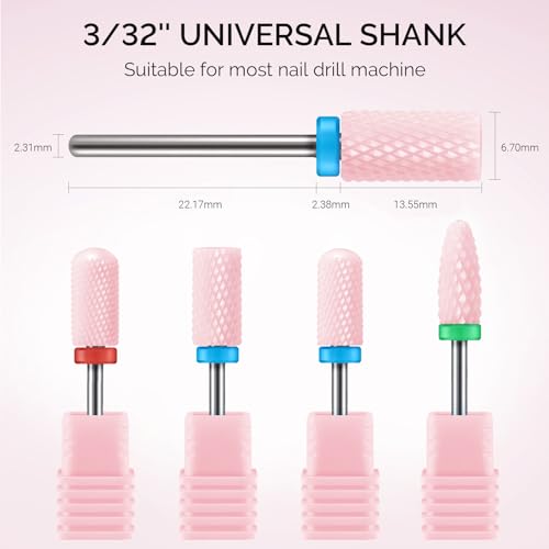 MelodySusie Ceramic Nail Drill Bits Set, 3/32'' (2.35mm) Professional Acrylic Nail File Drill Bit for Manicure Pedicure Cuticle Gel Nail Polishing, 4Pcs, Pink - color: Pink, size: 4 Pcs