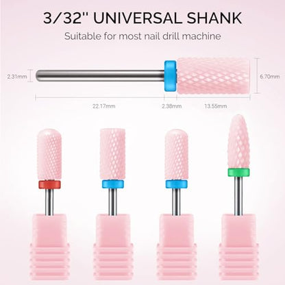 MelodySusie Ceramic Nail Drill Bits Set, 3/32'' (2.35mm) Professional Acrylic Nail File Drill Bit for Manicure Pedicure Cuticle Gel Nail Polishing, 4Pcs, Pink - color: Pink, size: 4 Pcs