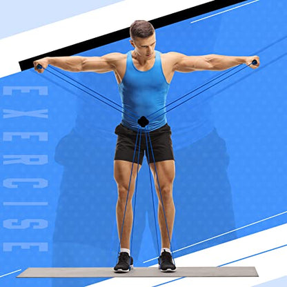 Junkin Pilates Reformer Resistance Band Cross Exercise Band Elastic Loop Tube Pilates Bands with Comfort Grips Home Fitness Equipment for Women Body Muscles Workout Strength Training (Blue)
