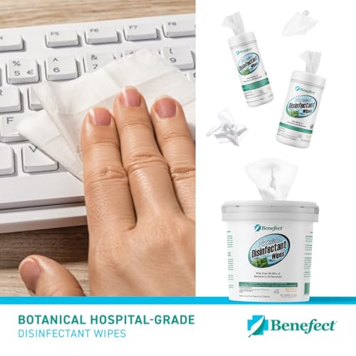 Benefect 식물성 소독 물티슈 - (170장) 천연, 잔여물 없음 - 항균 소독제, 다중 표면 세척 및 살균 물티슈 - size: 170 Count (Pack of 1)