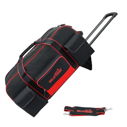 MELOTOUGH Rolling Tool Bag with Wheels,Large Capacity Tool Bag Organizer with Concealed Telescoping Handle for Electrician,Construction,HVAC,Technician (Red/Black) - color: Red/Black