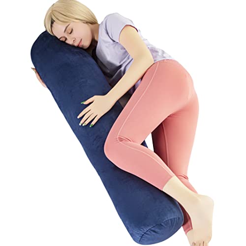 1 MIDDLE ONE Body Pillow for Adults, Bolster Pillow with Removable Velvet Cover, Long Round Cervical Roll Pillow, 47" x 7.87", Blue - color: Blue, size: 47 inch